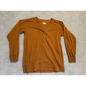 Pact Womens Organic Cotton Henley V-Neck Sweatshirt Rust Orange Long Sleeve L